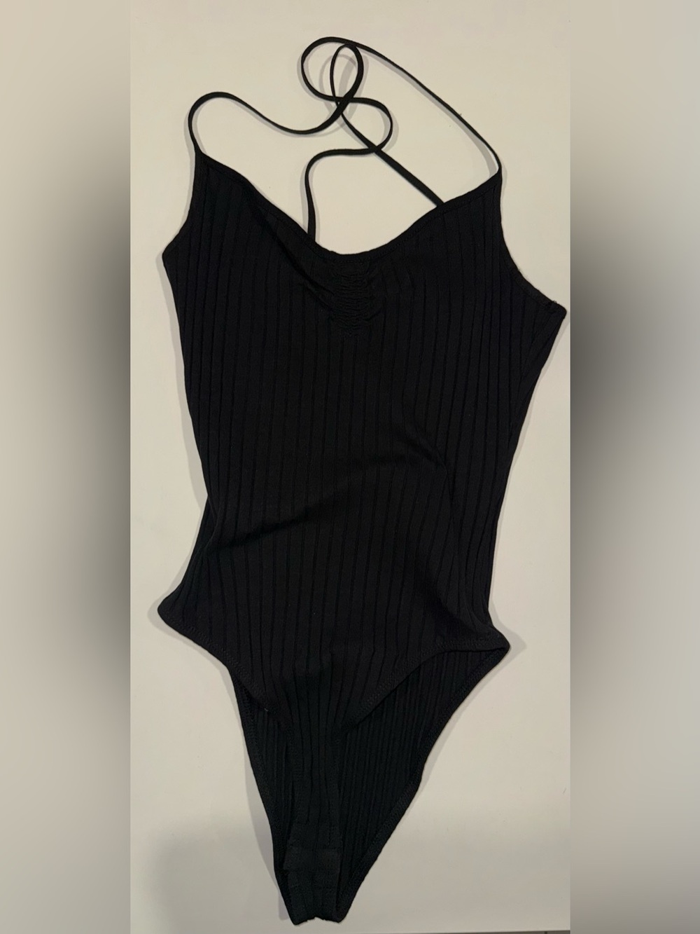 Zara Black Ribbed V-Neck Strappy Bodysuit